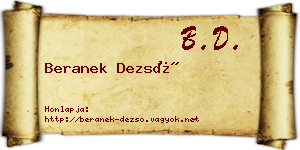 Beranek Dezső névjegykártya
